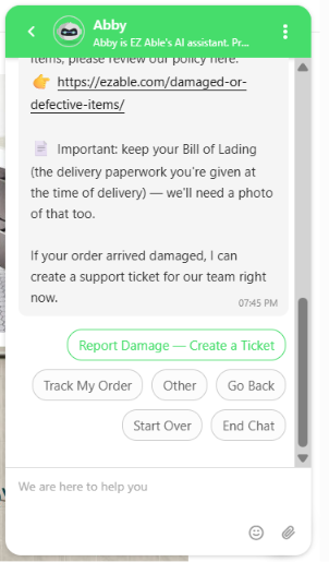 Shipping damage ticket